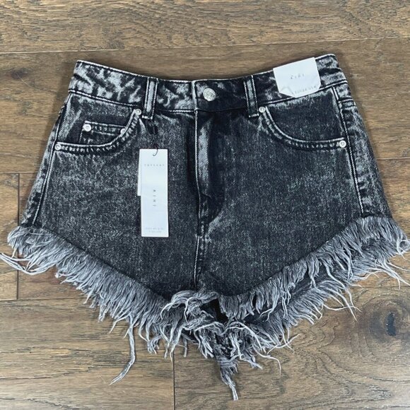 TOP SHOP Kiri Denim Short Shorts Washed Black US Sz 4 NWT - Picture 1 of 5